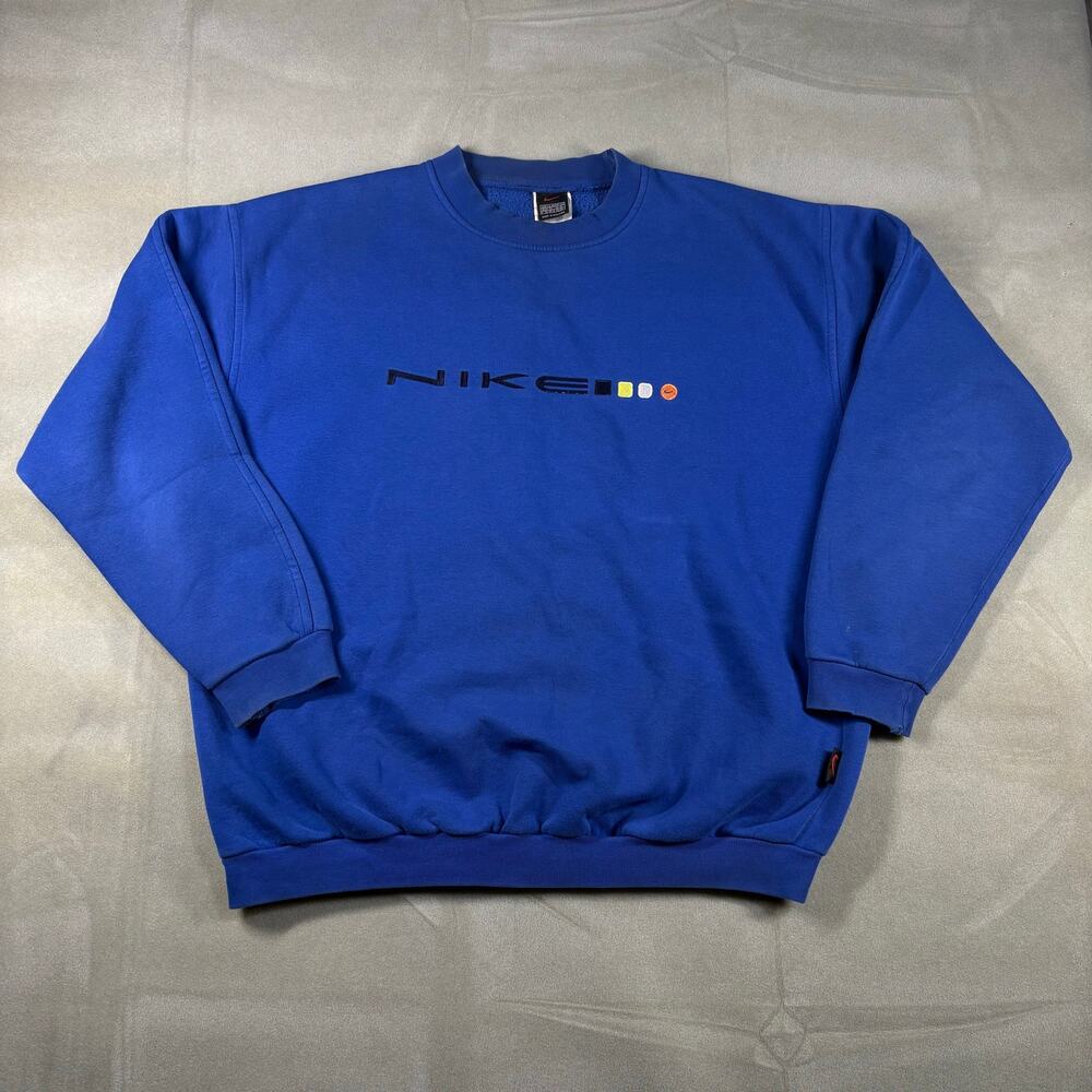 Vintage Nike Crewneck Sweatshirt XXL‎ Blue Spellout Embroidered Logo Y2K